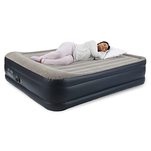 Intex Dura Beam Deluxe Raised Pillow Inflatable Blow Up Portable Firm Air Mattress Bed With Built-in Internal Air Pump, King-Sized Bed