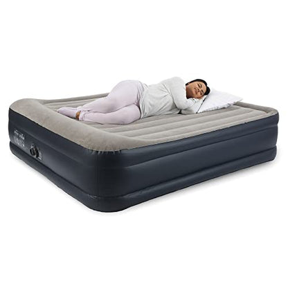 Intex Dura Beam Deluxe Raised Pillow Inflatable Blow Up Portable Firm Air Mattress Bed With Built-in Internal Air Pump, King-Sized Bed