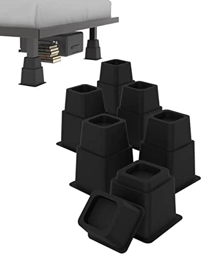  GooFurnit 4 Inches Bed Riser, Heavy Duty Bed Elevator 1500 LBS For Lifting Bed Sofa Furniture At Home Dorm College, 4 Pieces, Black