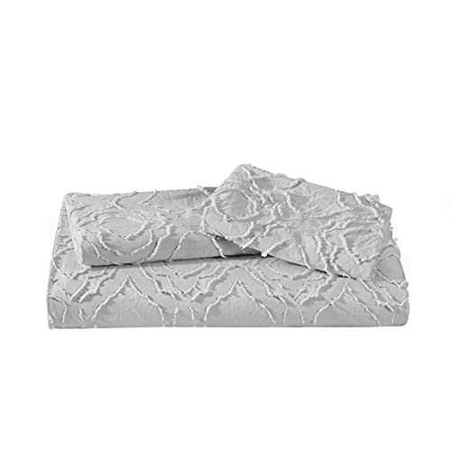  BEDAZZLED Duvet Cover King Size, 3 Pieces Tufted Comforter Cover Set, Soft And Embroidery Shabby Chic Boho Bedding Sets For All Seasons, Light Grey