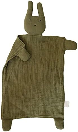  Marlowe & Co Organic Cotton Muslin Lovey Blanket, Organic Cotton Muslin Bunny Security Blanket (Natural Sand)