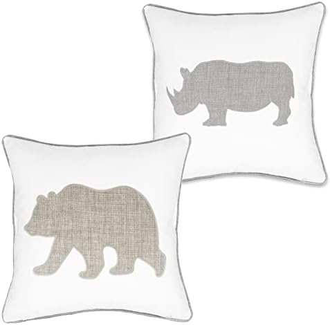  Millianess Animal Cotton Throw Pillow Covers Deer Head Embroidered 18x18 Inches For Couch Cushions Covers (White) …