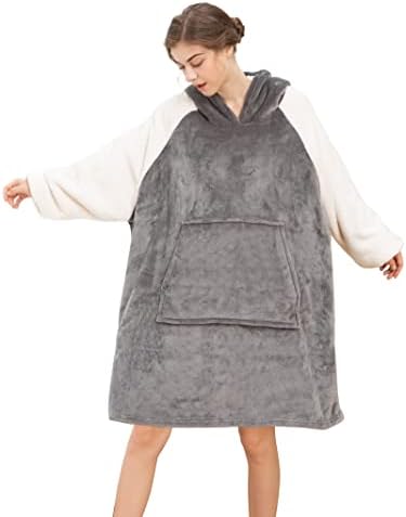  Blanket Hoodie Wearable Blanket,Super Warm Women And Men,Oversized Hoodie Blanket With Sleeves And Giant Pocket (Black)
