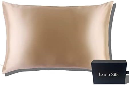  LUNASILK Mulberry Silk Pillowcase For Hair & Skin, 100% Real Pure Silk Pillowcase With Hidden Zipper, Acne Free, Queen, White, 22mm