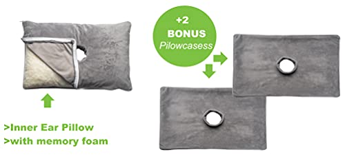  Ear Piercing Protection - Ear Pillow With Ear Hole For Sleeping With Sore Ear Pain - Support Earplugs For Sleep - Memory Foam Pillow With Holes For Chondrodermatitis CNH (20 X 14 X 3 Inches - Grey)