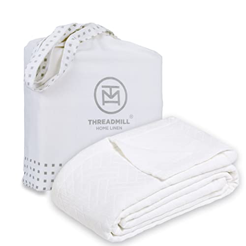  Luxury Cotton Blankets For King Size Bed | All-Season Cozy 100% Cotton King Size Blanket | Criss Cross Jacquard Soft & Lightweight Coverlet Fits California King Size Bed, 104x92 | White