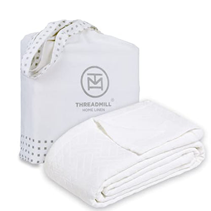  Luxury Cotton Blankets For King Size Bed | All-Season Cozy 100% Cotton King Size Blanket | Criss Cross Jacquard Soft & Lightweight Coverlet Fits California King Size Bed, 104x92 | White