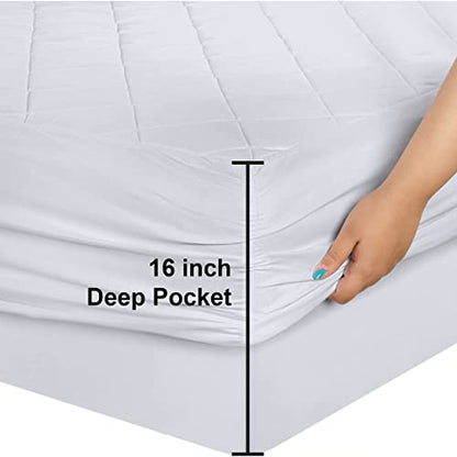  Quilted Fitted Mattress Pad (Queen) - Elastic Fitted Mattress Protector - Mattress Cover Stretches Up To 16 Inches Deep - Machine Washable Mattress Topper