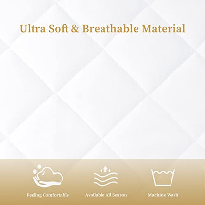  Quilted Fitted Twin XL Mattress Pad Cover, Waterproof Mattress Protector, Deep Pocket Elastic Fits Up To 21'', Breathable Soft Alternative Filling Mattress Pad