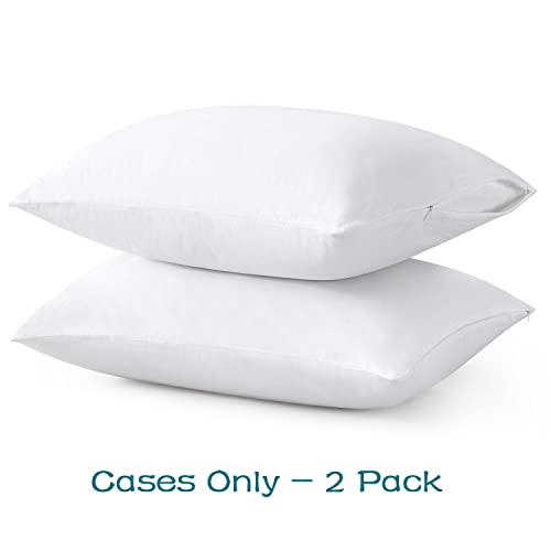  LOSAFEFE 100% Cotton Zippered Pillow Cases Standard Size Set Of 2, Super Soft & Breathable Pillow Protectors With Zipper, White Pillow Case Covers 20x26 Inches