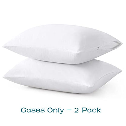  LOSAFEFE 100% Cotton Zippered Pillow Cases Standard Size Set Of 2, Super Soft & Breathable Pillow Protectors With Zipper, White Pillow Case Covers 20x26 Inches