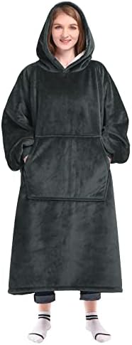  Waitu Wearable Blanket For Kids, Cozy Wearable Blanket Hoodie For Teens Girls And Boys, Warm Blanket Sweatshirt Gift For Teenage, Hoodie Blanket With Sleeves And Giant Pocket - Gray