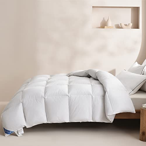  Saisier Feather Down Comforter King Size Ultra Soft Premium Down Duvet Insert, All Season Medium Warmth 106x90 Inches White Hotel Bedding Comforter Cotton-Poly Cover With 8 Corner Tabs(White,106x90)
