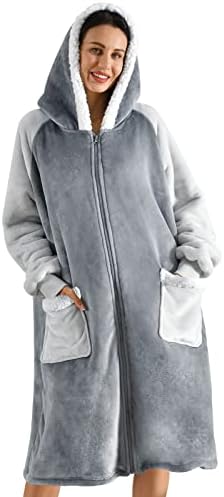  Wearable Blanket Hoodie For Women/Kids/Men, Oversized & Cozy Sherpa Lined Hoodie Sweatshirt Blanket Grey