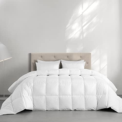  Feather And Down Comforter, Oversized King Comforter 120 X 120, White Extra Large Duvet Insert For All Season, 100% Cotton Cover Down Proof With Corner Tabs