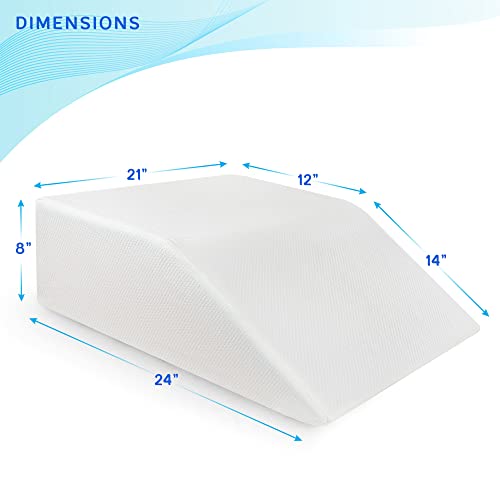  Leg Elevation Pillow With Memory Foam Top - Elevated Leg Rest Pillow For Circulation, Swelling, Knee Pain Relief - Wedge Pillow For Legs, Sleeping, Reading, Relaxing - Washable Cover (8 Inch)