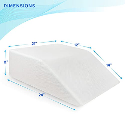  Leg Elevation Pillow With Memory Foam Top - Elevated Leg Rest Pillow For Circulation, Swelling, Knee Pain Relief - Wedge Pillow For Legs, Sleeping, Reading, Relaxing - Washable Cover (8 Inch)