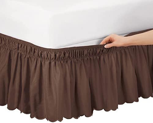  Scalloped Elastic Bed Wrap Around, Easy Fit, Dust Ruffle Bedskirt, Blue, Twin/Full