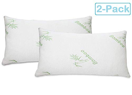  Soft Home Bedroom Premium Hotel Quality 2pc Bamboo Pillow Shredded Memory Foam For Sleeping (Queen, White)