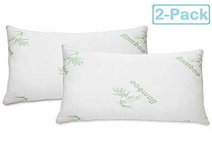  Soft Home Bedroom Premium Hotel Quality 2pc Bamboo Pillow Shredded Memory Foam For Sleeping (Queen, White)
