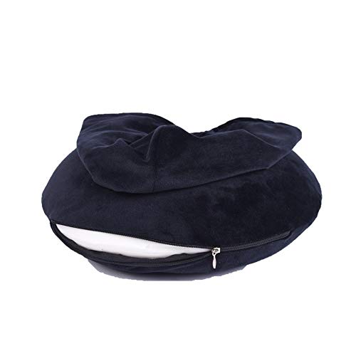  Fashion Look U Shaped Memory Foam Neck Head Support Travel Pillow With Velvet Hoodie - Best Comfort Pain Relief For Long Trip, Air Bus Traveling, Car Driving (Solid Black)