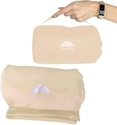  BlueHills Ultra Compact Travel Blanket Pillow In Portable Bag Case Soft 70 X 56 With Strap Backpack Clip Premium Cozy Soft Compact Pack Large Blanket For Airplane Flight Layover Grey - Gray C002