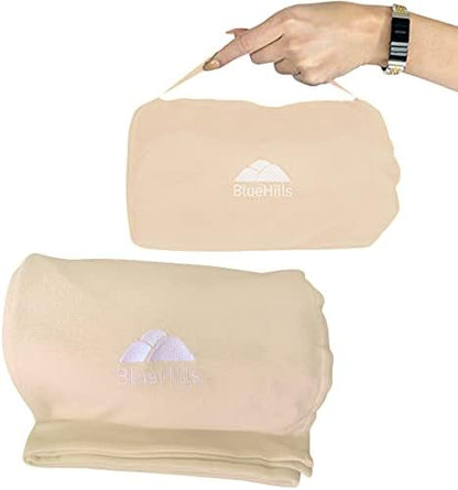  BlueHills Ultra Compact Travel Blanket Pillow In Portable Bag Case Soft 70 X 56 With Strap Backpack Clip Premium Cozy Soft Compact Pack Large Blanket For Airplane Flight Layover Grey - Gray C002