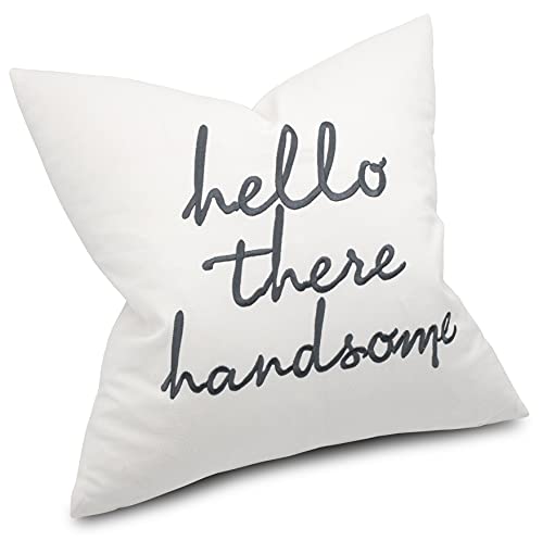  EURASIA DECOR Set Of 2 Pcs Hello Handsome Good Morning Gorgeous Embroidered Square Accent Throw Pillow Cover - Gift For Wedding, Couple, Anniversary, Bedroom Decor - 18x18 Inches, Ivory