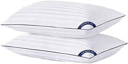  Standard Size Bed Pillows For Sleeping Set Of 2, Hotel Quality Pillows 2 Pack For Side And Back Sleepers, Breathable Cover And Down Alternative Filling, White Piping，20X26 Inches