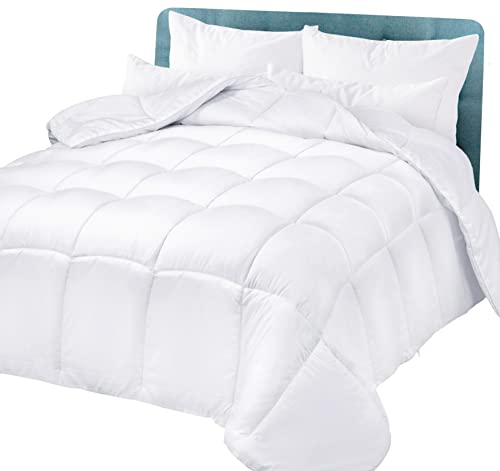  Oakias Comforter Queen White – Premium 350 GSM 3D Fillings Duvet Insert Box Design – Quilted Down Alternative Comforter With 8 Corner Side Duvet Loops – Machine Washable