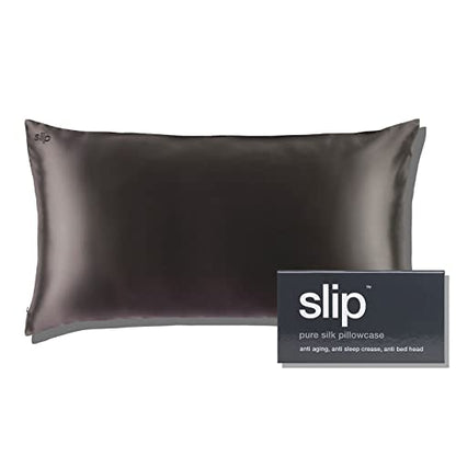 Slip Lip Silk King Pillowcase, Charcoal (20" X 36") - 100% Pure 22 Momme Mulberry Silk Pillowcase - Anti-Aging, Anti-BedHead, Anti-Sleep Crease