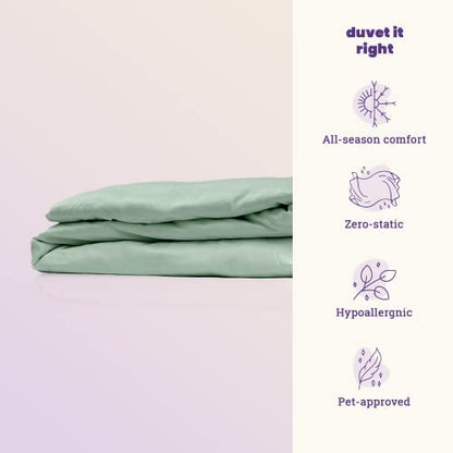  100% Eucalyptus Lyocell Duvet Cover - All-Season Soft, Cool & Cozy With Easy-to-Fasten Ties & Buttons - Down Alternative & Zero Static, King Sage