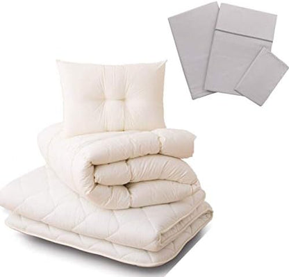  Japanese Futon Mattress Set CLASSE (Mattress, Comforter & Pillow) With Covers (Gray) Full Made In Japan, Cotton Foldable Floor Sleeping Bed Tatami Mat