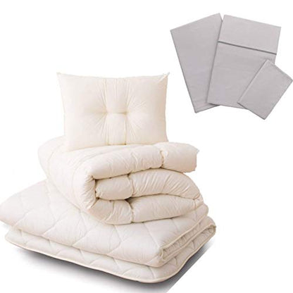  Japanese Futon Mattress Set CLASSE (Mattress, Comforter & Pillow) With Covers (Gray) Full Made In Japan, Cotton Foldable Floor Sleeping Bed Tatami Mat