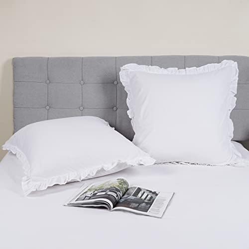  PHF 100% Washed Cotton Ruffle Pillowcases Standard Size, 2 Pack 20" X 26" Pillow Shams, No Insert, Ultra Soft Cotton Linen Like Pillow Cases,Decorative Farmhouse Bedding Pillow Covers, Linen