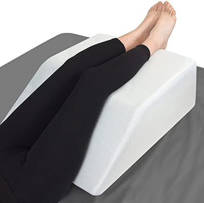  Leg Elevation Pillow With Memory Foam Top - Elevated Leg Rest Pillow For Circulation, Swelling, Knee Pain Relief - Wedge Pillow For Legs, Sleeping, Reading, Relaxing - Washable Cover (8 Inch)