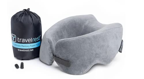  TRAVELREST Nest Patented Memory Foam Travel Pillow/Neck Pillow - Washable - Voted Best Travel Pillow For 2018-2023 By NYTimes Wirecutter - Packs To 1/4 Of Its Size (2 Year Warranty) (Grey)