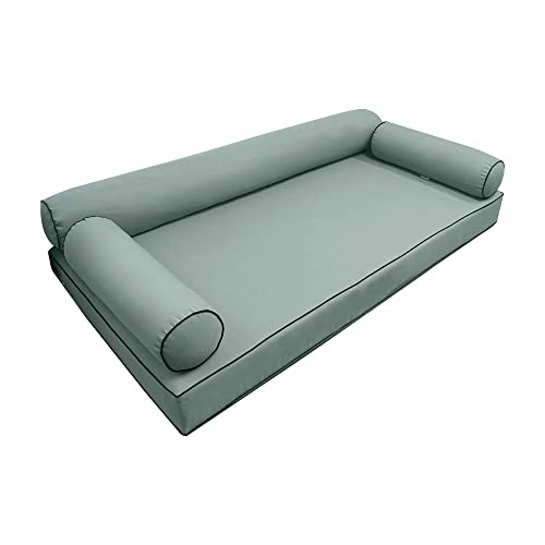  PROLINEMAX Style6 Twin-XL Size 4PC Contrast Pipe Trim Outdoor Daybed Mattress Bolster Pillow Fitted Sheet Slip Cover ONLY AD002