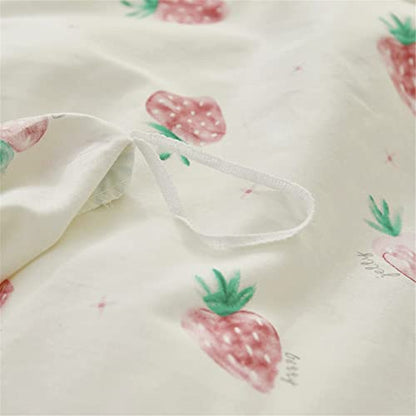  Cute Strawberry Duvet Cover Twin Kids Girls Bedding Set Kawaii Bedroom Decor Cotton Quilt Cover With Zipper Lightweight 3 Piece Bed Set With 2 Pillow Cases, Cream White