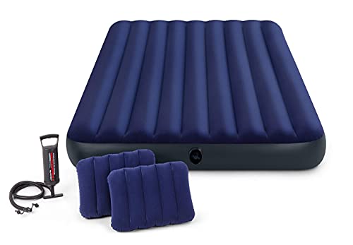 Intex Classic Downy Airbed Set With 2 Pillows And Double Quick Hand Pump, Queen