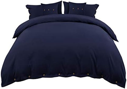  Duvet Cover Set,Bedding 5 Piece Set With Button Closure,110gsm Soft Microfiber Comforter Cover Set(1 Duvet Cover+2 Pillowcases+2 Throw Pillow Covers), Queen(90"X90") Navy Blue