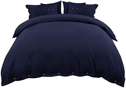  Duvet Cover Set,Bedding 5 Piece Set With Button Closure,110gsm Soft Microfiber Comforter Cover Set(1 Duvet Cover+2 Pillowcases+2 Throw Pillow Covers), Queen(90"X90") Navy Blue