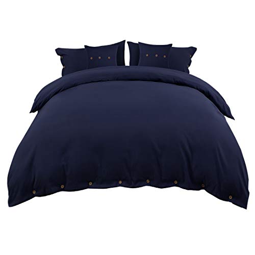  Duvet Cover Set,Bedding 5 Piece Set With Button Closure,110gsm Soft Microfiber Comforter Cover Set(1 Duvet Cover+2 Pillowcases+2 Throw Pillow Covers), Queen(90"X90") Navy Blue