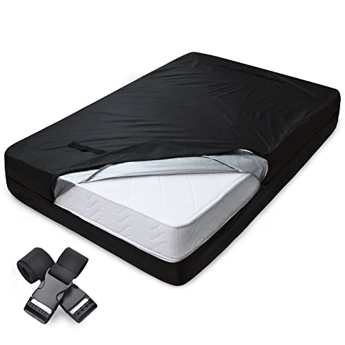  Mattress Bags For Moving, Twin Mattress Bags For Storage, Heavy Duty Mattress Bag With 8 Handles & Adjustable Straps, 100% Waterproof Mattress Cover For Moving, Reusable Thick Tarp, Black