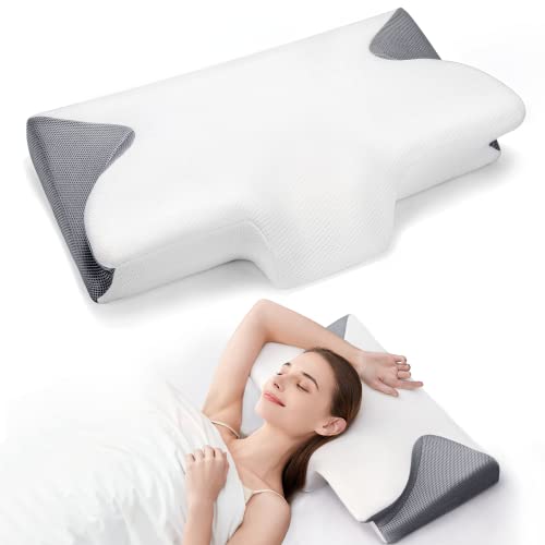  Untovei Cervical Memory Foam Pillow, Contour Pillows For Neck And Shoulder Pain Relief, Ergonomic Orthopedic Contour Support Pillows For Side Back Stomach Sleeper With Washable Pillowcase