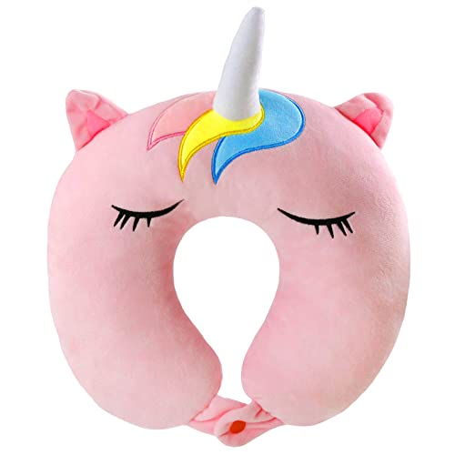  SpecialYou Kids Unicorn Travel Neck Pillow For Airplane, Car, Train Neck Support For Sleeping Resting, Soft Memory Foam Insert And Cute Pink Unicorn Animal Plush Pillow Cover Chirldren Gifts