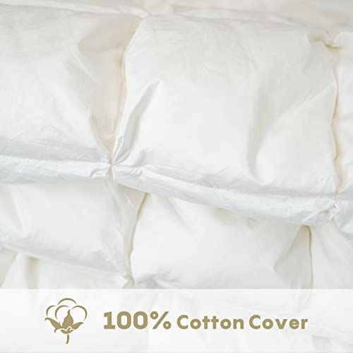  Luxurious Goose Down Feather Comforter Queen Size For All-Season, 750 Fill Power Down Feather Duvet Insert, 100% Cotton Shell, Soft Hotel Collection Down Insert Comforter (90''x90'', White)