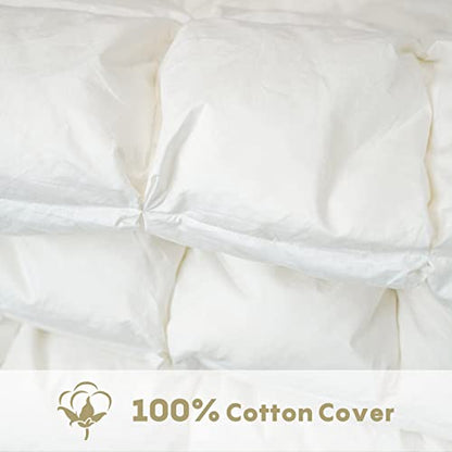  Luxurious Goose Down Feather Comforter Queen Size For All-Season, 750 Fill Power Down Feather Duvet Insert, 100% Cotton Shell, Soft Hotel Collection Down Insert Comforter (90''x90'', White)