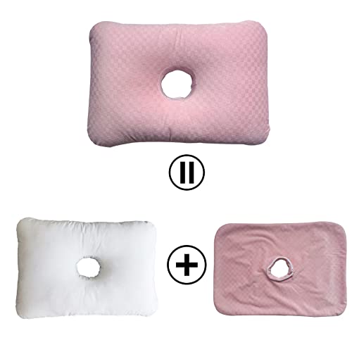  Pozico Side Sleeping Ear Pillow With Ear Hole- Piercing Pillow For Side Sleepers- Helps Reduce Ear Pain From CNH, Pressure Sores, Post Ear Surgery, Ear Pain Or Ear Plugs (Pink, Large Ear Pillow)