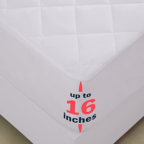  Lux Decor Collection Mattress Pad-Queen Mattress Cover Stretches Upto 16 Inches -Full Size Mattress Topper- Quilted Fitted Mattress Pad Deep Pocket - Comfortable, Breathable & Easy To Put On Mattress
